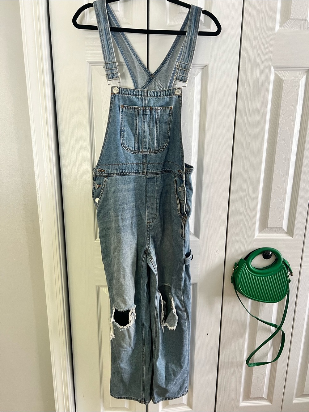 Forever 21 Light Blue Distressed Denim Overalls